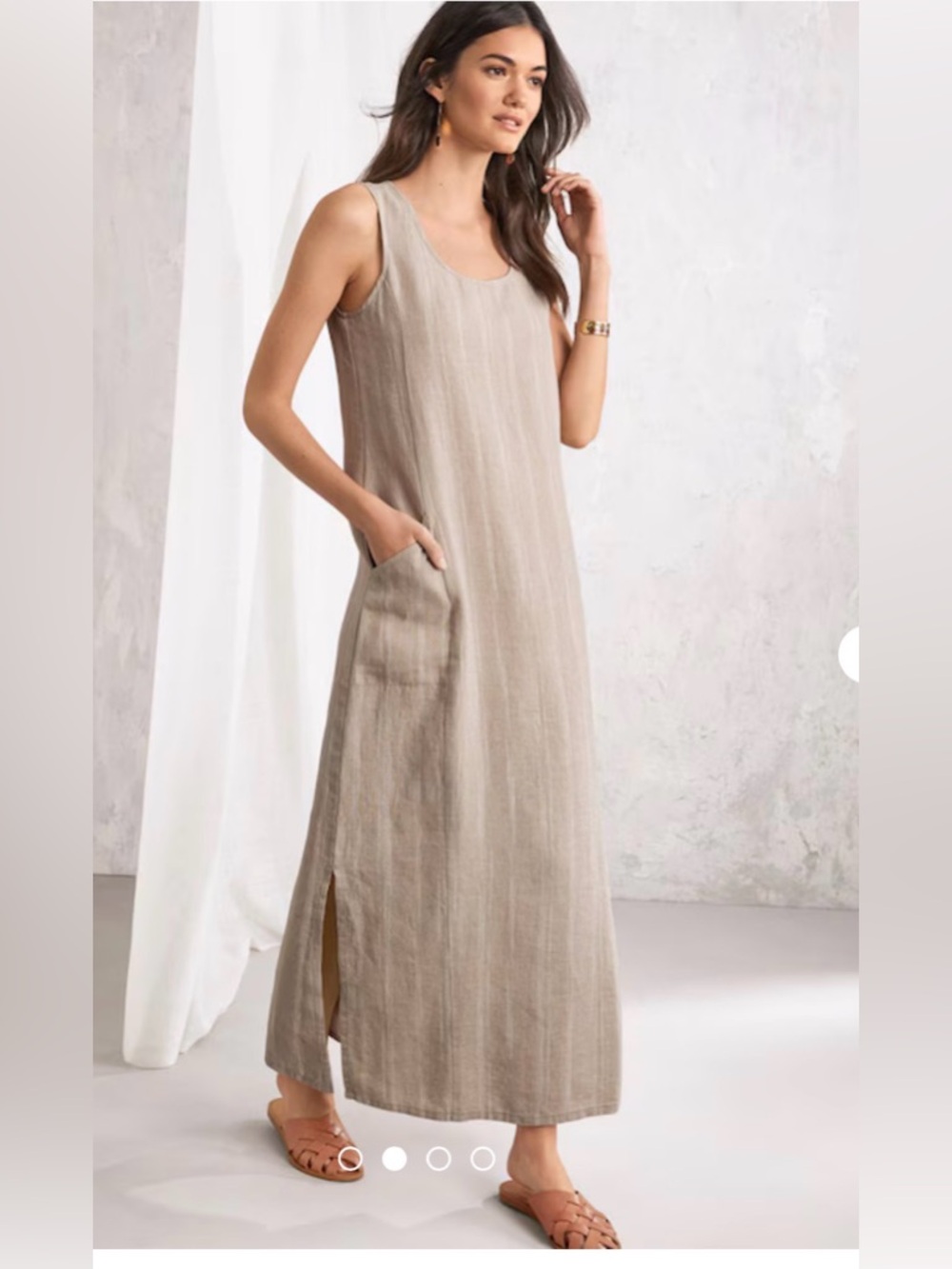 Garnet Hill Linen Tank Maxi Dress Beige Lagenlook boho Coastal size 16